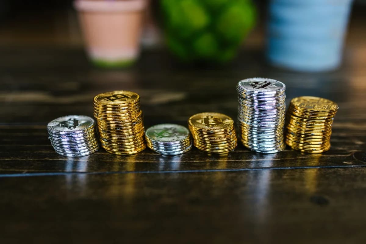 Stacks of coins in natural light